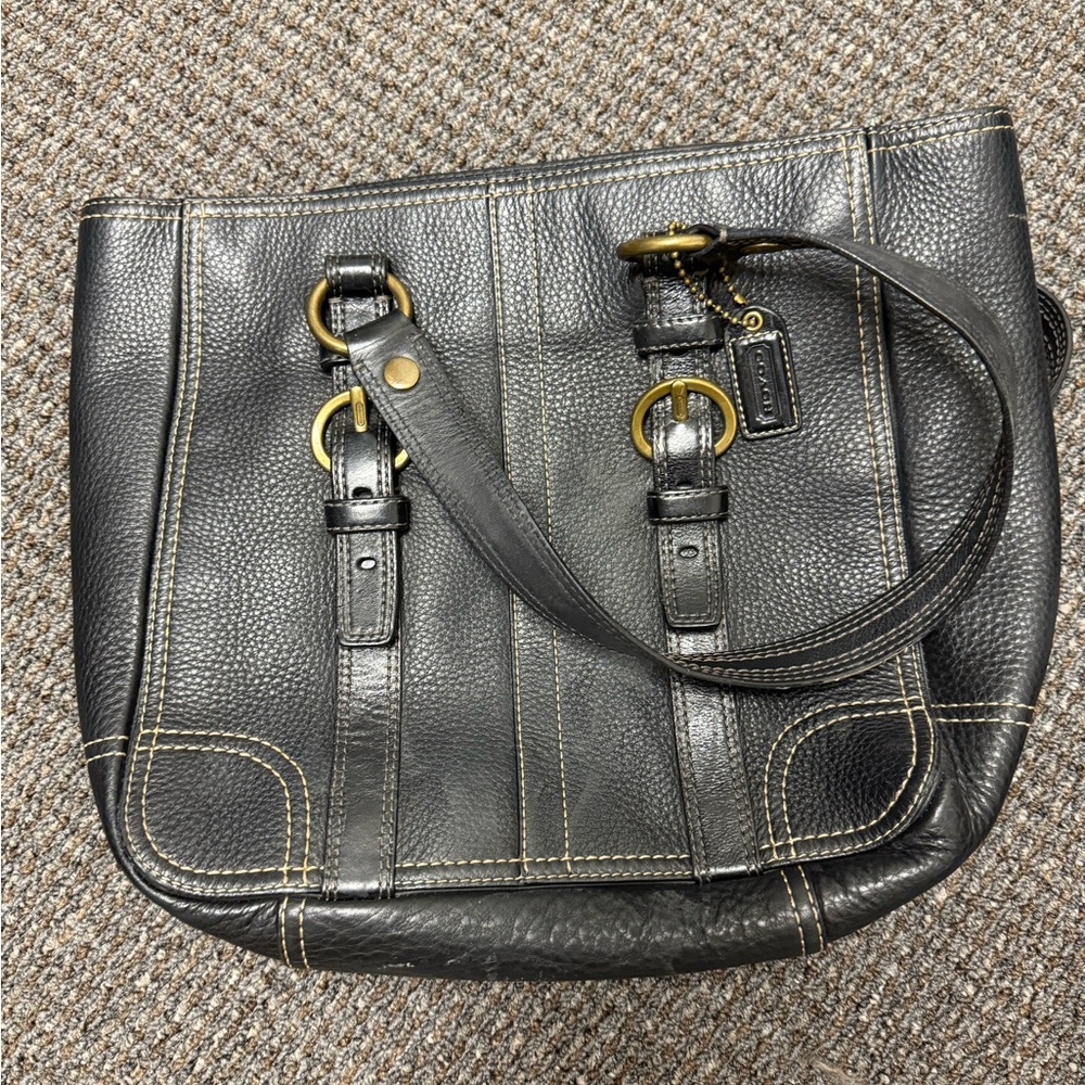 Coach black pebble leather tote handbag 10954